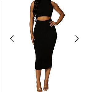 NWT, naked wardrobe, sleeveless, mid-calf length, winter white, cutout